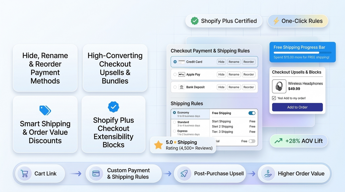 Rivio Checkout Customizer rules and payment methods interface banner